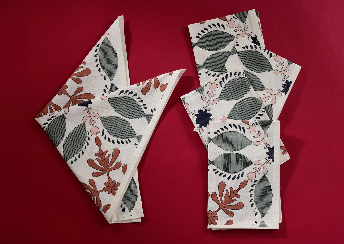 Brush Textiles | sage/ orange napkins